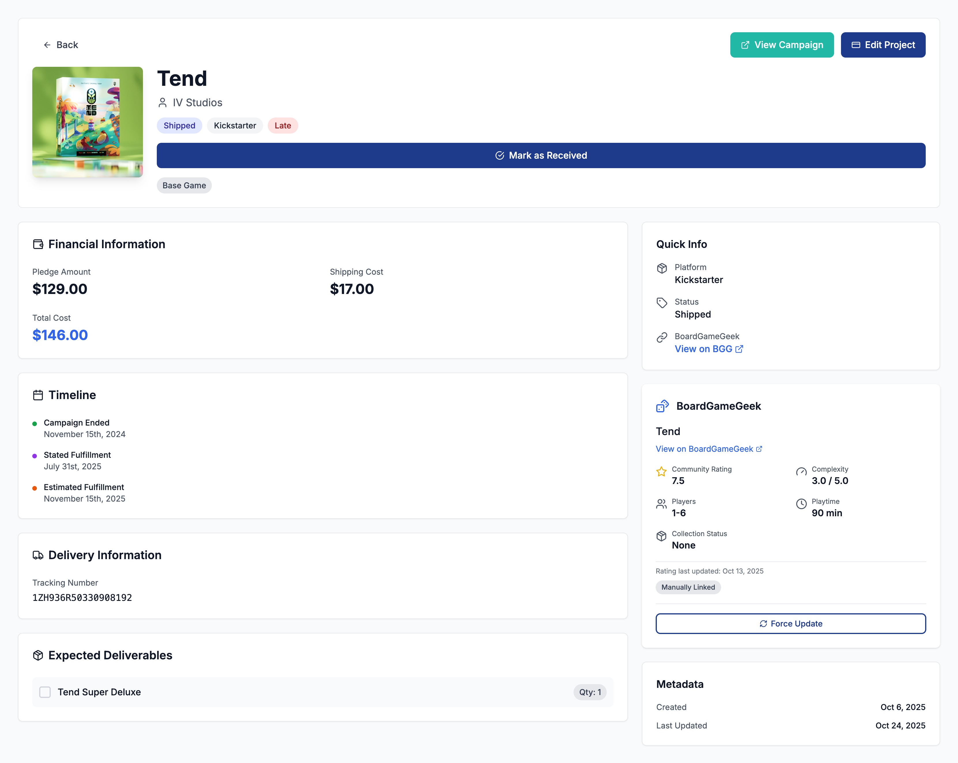 Detailed Project View